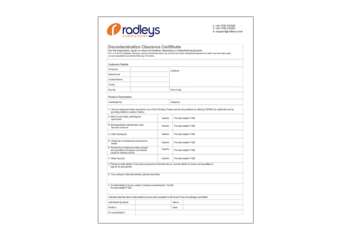 Decontamination Certificate