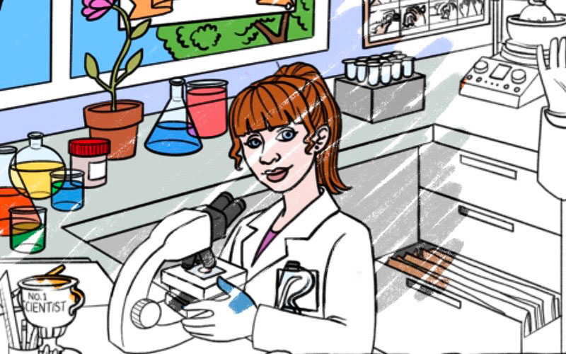 E10 Lady Scientist Colouring In