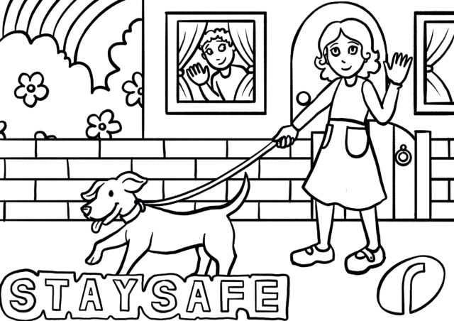 Little kids colouring page - Dog walking scene