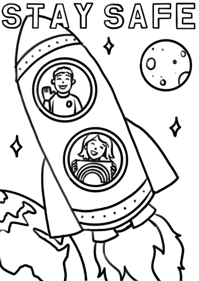 Little kids colouring page - Space rocket scene